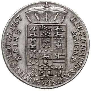 talar 1767, Drezno, Aw: Popiersie w prawo i napis wokoło, Rw: Tarcza herbowa i napis wokoło, srebro 27.79 g, Schnee 1055, Dav. 2678