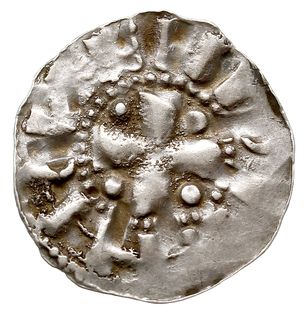 zbarbaryzowany denar, Aw: Kulka wewnątrz rozety w obwódce, wokoło I II FIREX, Rw: Krzyż z kulkami w polach w obwódce, wokoło HENRIII..., srebro 0.77 g, Dbg 1299, Ilisch 20.6, delikatnie niedobity