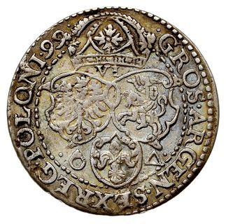 szóstak 1599, Malbork, odmiana z dużą głową króla, rzadki, patyna