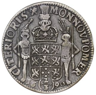 gulden (2/3 talara) 1690, Szczecin, odmiana napisu CAROLUS XI - D G...., AAJ 114 b, Dav. 767, moneta w pudełku firmy NNC z oceną VF 25