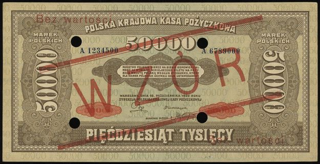 50.000 marek polskich 10.10.1922, czerwony nadru