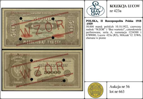 50.000 marek polskich 10.10.1922, czerwony nadru