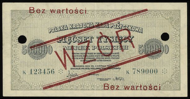 500.000 marek polskich 30.08.1923, czerwony nadr