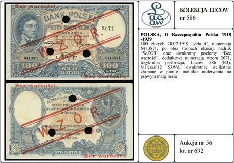 100 złotych 28.02.1919, seria C, numeracja 64138