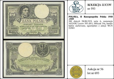 500 złotych 28.08.1919, seria A, numeracja 16324