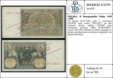 10 złotych 20.07.1926, seria V, numeracja 024567