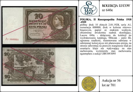 próbny druk 10 złotych 2.01.1928, seria A1, nume