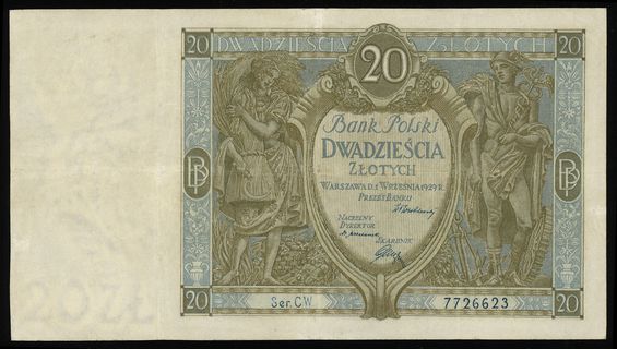 20 złotych 1.09.1929, seria CW, numeracja 772662
