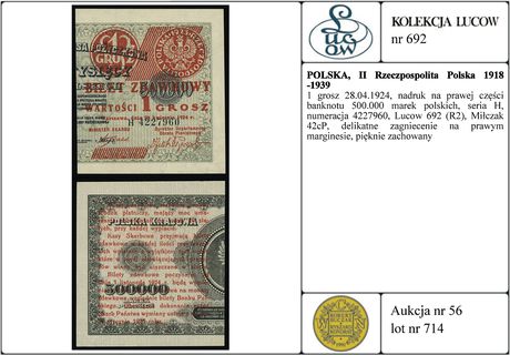 1 grosz 28.04.1924, nadruk na prawej części bank