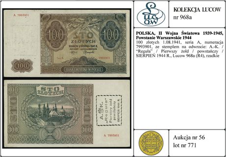 100 złotych 1.08.1941, seria A, numeracja 799390