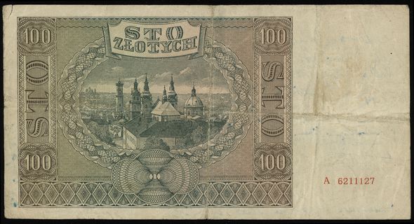100 złotych 1.08.1941, seria A, numeracja 621112