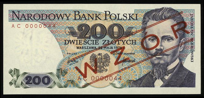 200 złotych 25.05.1976, seria AC, numeracja 0000