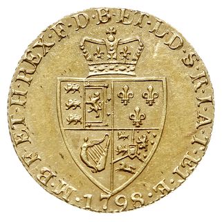 gwinea 1798, typ Spade-shaped shield, złoto 8.36 g, Seaby 3729, Fr. 356, małe ryski, ale pięknie zachowana