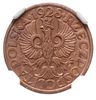 1 grosz 1928, Warszawa, Parchimowicz 101 d, moneta w pudełku firmy NGC z oceną MS 65 RB, piękny, p..