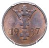 1 fenig 1937, Berlin, Parchimowicz 53 e, moneta w pudełku firmy PCGS z oceną MS 65 RB, piękny, pat..