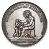 medal na pamiątkę chrztu autorstwa J. Majnerta, Aw: Chrystus siedzący na pniu błogosławiący dzieci..