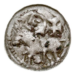 denar książęcy z lat 1070-1076, Aw: Głowa w lewo w obwódce, BOLEZLAVS, Rw: Książę na koniu w lewo, za nim krzyżyk, srebro 0.64 g, Str. 33, Such. IX/1, rzadki
