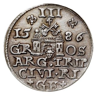 trojak 1586, Ryga, odmiana z dużą głową króla, Iger R.86.1.a (R), Gerbaszewski 15, piękny