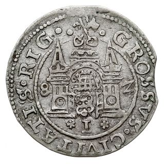 grosz 1582, Ryga, Gerbaszewski 1, moneta wybita z końca blachy lekko pękniętym stemplem