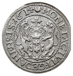 ort 1614, Gdańsk, kropka za łapą niedźwiedzia i duża cyfra 14, Shatalin G14-7 (R2), moneta z końca blachy, nieco rzadszy rocznik,
