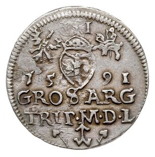 trojak 1591, Wilno, Iger V.91.1.a (R2), Ivanauskas 5SV19-11, moneta z walca, rzadka