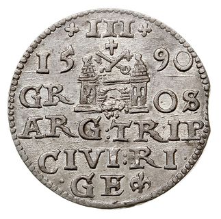 trojak 1590, Ryga, Iger R.90.2.b (R2), Gerbaszewski 14, rzadki typ monety z dużą głową