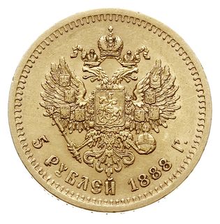 5 rubli 1888 АГ, Petersburg, złoto 6.44 g, Bitkin 27, Kazakov 683, ładnie zachowane