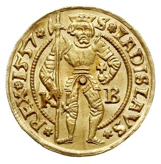Ferdynand I 1526-1564, dukat 1557 KB, Krzemnica, złoto 3.57 g, Huszár 895, Fr. 48, gięty, ale bardzo ładnie zachowany