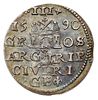trojak 1590, Ryga, Iger R.90.2.c (R2), Gerbaszewski 16, rzadki typ monety z dużą głową