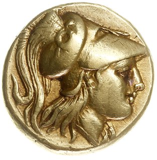 Macedonia, Aleksander III Wielki 336-323 pne, stater 334-323 pne, Sardes, Aw: Głowa Ateny w hełmie korynckim w prawo, Rw: Nike trzymająca wieniec stojąca na wprost z głową w lewo, z lewej znak menniczy - wijący się wąż, z prawej ΑΛΕΞΑΝΔΡ[ΟΥ], złoto 8.57 g, Price 2532, Müller 529, Troxell Ap.3 / 29, SNG Cop. 649