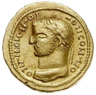 Indyjskie naśladownictwo aureusa Dioklecjana (lub innego cesarza z IV wieku n.e., Aw: Głowa w lewo, wokoło imitacja napisu, Rw: Cesarz z berłem na koniu w prawo z uniesioną ręką, wokoło imitacja napisu, złoto 6.36 g, bardzo ciekawe naśladownictwo