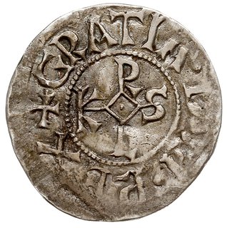 Karol II Łysy 843-877 - jako król Francji, denar, Le Mans, Aw: Monogram Karolvs, wokoło GRATIA D-I REX, Rw: Krzyż, CNI+MANIS CIVITAS, srebro 1.36 g, Depeyrot 559