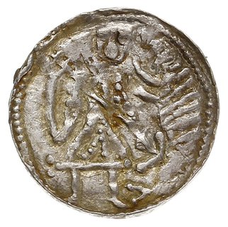 denar, Aw: Rycerz przebijający włócznią smoka, Rw: Krzyż patriarchalny, w kątach gwiazdy, srebro 0.42 g, Gum.H. 80, Kop. 44 (R2), Str. 39, Such. XIV, piękny
