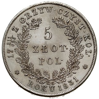 5 złotych 1831, Warszawa, Plage 272, wyczyszczone, ale ładnie zachowane