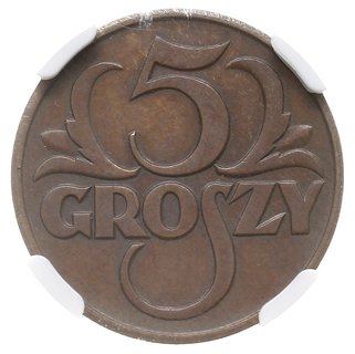 UWAGA FAŁSZERSTWO ! - 5 groszy 1934, Warszawa, Parchimowicz 103.f, moneta w pudełku NGC z certyfikatem AU58 BN