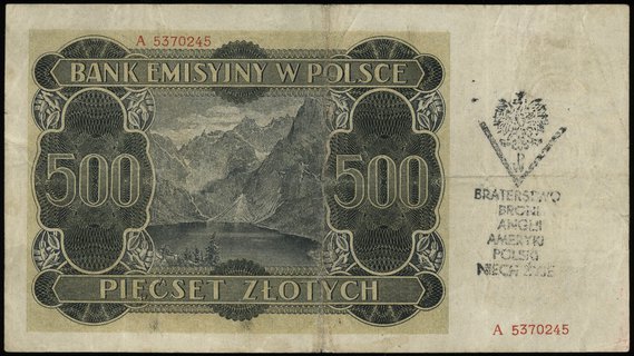 500 złotych 1.03.1940, seria A, numeracja 537024