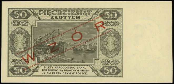 50 złotych 1.07.1948, czerwony ukośny nadruk WZÓ