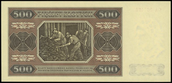 500 złotych 1.07.1948, seria CA, numeracja 3074962, Lucow 1309a (R0), Miłczak 140d, wyśmienicie zachowane, rzadka seria