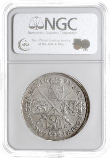 Jan Jerzy IV 1691-1694, gulden 1693 IK, Drezno, Kahnt 661, Dav. 812, Merseb. 1317, moneta w pudełku firmy NGC z certyfikatem AU 55, bardzo ładnie zachowana
