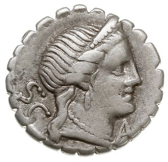 denar serratus 79 pne, Rzym, Aw: Głowa Wenus w prawo, za nią S C, przed nią A, Rw: Wiktoria w trydze w prawo, w odcinku C. NAE BALB, Craw. 382/1a, Syd. 769, srebro 3.83 g