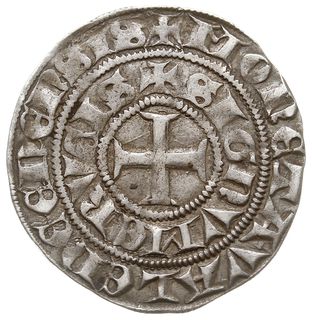półgrosz (mały grosz) 1302-1303, mennica Valenciennes, Aw: Rycerz w zbroi na koniu w galopie w lewo, IOHANNES COMES HAIN, Rw: Krzyż, MONETA VALENCENENSIS / SIGNVM CRVCIS, Boudeau 2094, srebro 2.43 g, rzadki typ monety, czytelny i ładnie zachowany