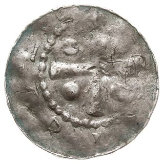denar, Aw: Kapliczka z krzyżem w środku, po bokach P-R, Rw: Krzyż z kulkami w kątach, Dbg 877, srebro 1.33 g, gięty