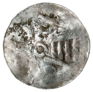 anonimowy denar typu kolońskiego, Aw: Portyk kościoła, Rw: Imitacja napisu COLONIA, Dbg 1778c, Slg Bonhoff 66, srebro 0.86 g, gięty