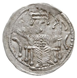 Denar 1157-1166 , Aw: Cesarz siedzący na tronie na wprost, Rw: Napis w trzech liniach BOL / EZL / AVS, Gum.H. 89, Kop. 58 (R5), Str. 55, Such. XX/2, srebro 0.40 g, rzadki