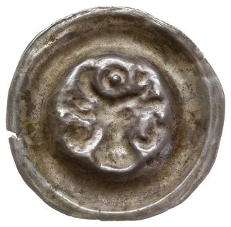 Meklemburgia, brakteat 1. połowa XIII w., Głowa wołowa z kłami, nad nią kółko, Dbg-P. 52, Kop. 4659 (R7), 0.51 g, bardzo rzadki i ładnie zachowany, według Kopickiego (za Dannenbergiem) jest to moneta Jana z Grystowa 1237-1289