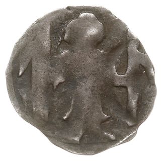 Brandenburgia, Ludwik II 1352-1365, denar (kwartnik), Spandau, Aw: Margrabia z dwiema chorągwiami, Rw: Dwa łuki odwrócone od siebie, w łukach trójliście, Dbg-BB 238, 0.53 g, 14 mm, patyna