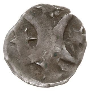 Brandenburgia, Ludwik II 1352-1365, denar (kwartnik), Spandau, Aw: Margrabia z dwiema chorągwiami, Rw: Dwa łuki odwrócone od siebie, w łukach trójliście, Dbg-BB 238, 0.53 g, 14 mm, patyna