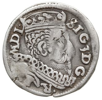 trojak 1601, Wilno, na rewersie herb Łabędź przedziela datę, niżej litera V, Iger V.01.2.b (R3), Ivanauskas 5SV80-49, ciemna patyna, moneta z załatanym otworem, ale rzadki typ