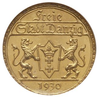 25 guldenów 1930, Berlin, Posąg Neptuna, złoto, Parchimowicz 71, Jaeger D.11, moneta wybita stemplem zwykłym, w pudełku firmy NGC z oceną MS 65, wyśmienite