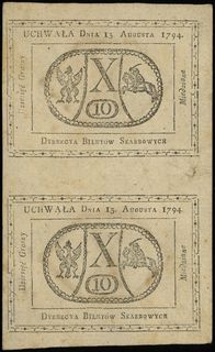 2 x 10 groszy miedziane 13.08.1794, dwie sztuki nierozcięte w pionie, Lucow 40a (R4), Miłczak A9, rzadkie, małe dziurki po zszywkach